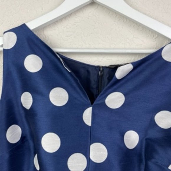 eShakti Custom Womens 8 Medium Navy Blue White Polka Dot Dress Sleeveless Lined - Picture 3 of 9